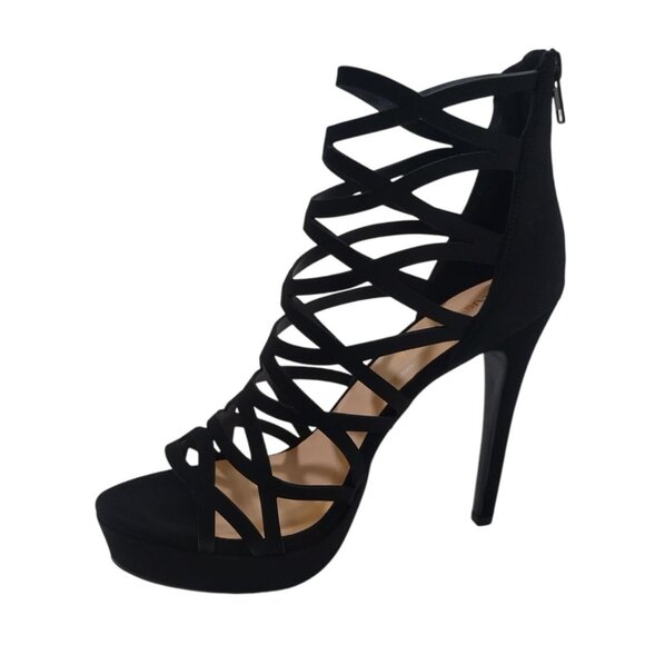 Black Strappy High Heel Platform Sandals With Zipper Back Closure Women’s (8.5) - Picture 8 of 8
